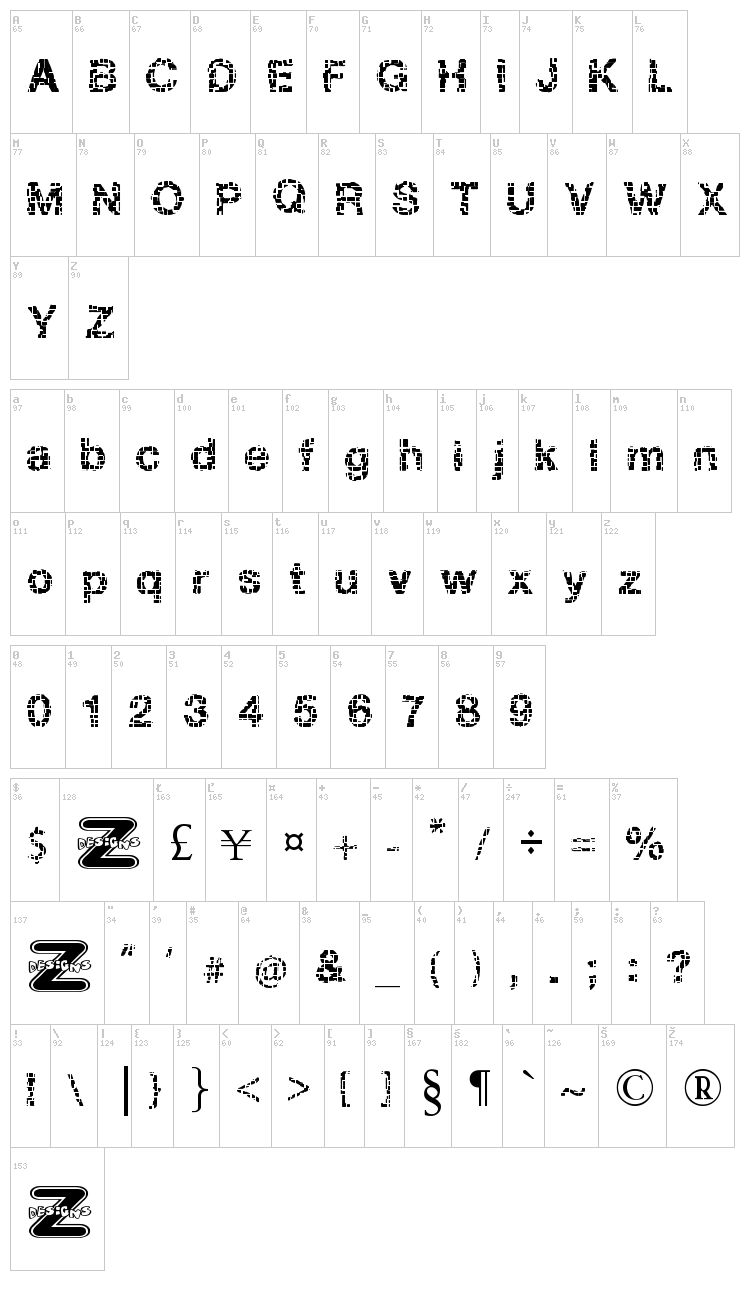 Broken Squares font map